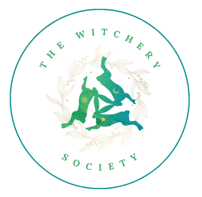 the Witchery Society logo. Triple hares in green.